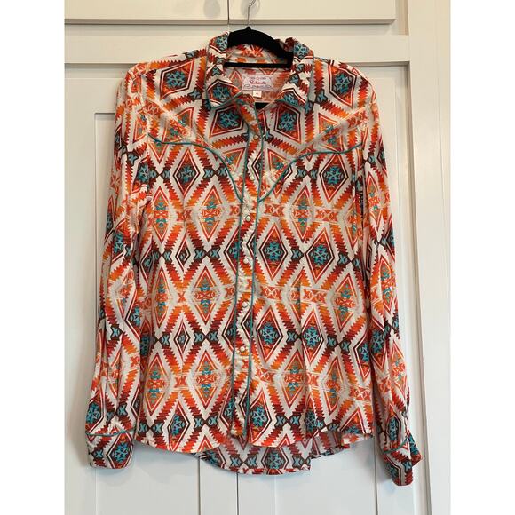 Panhandle Aztec print pearl snap ladies western shirt XL - Picture 1 of 12